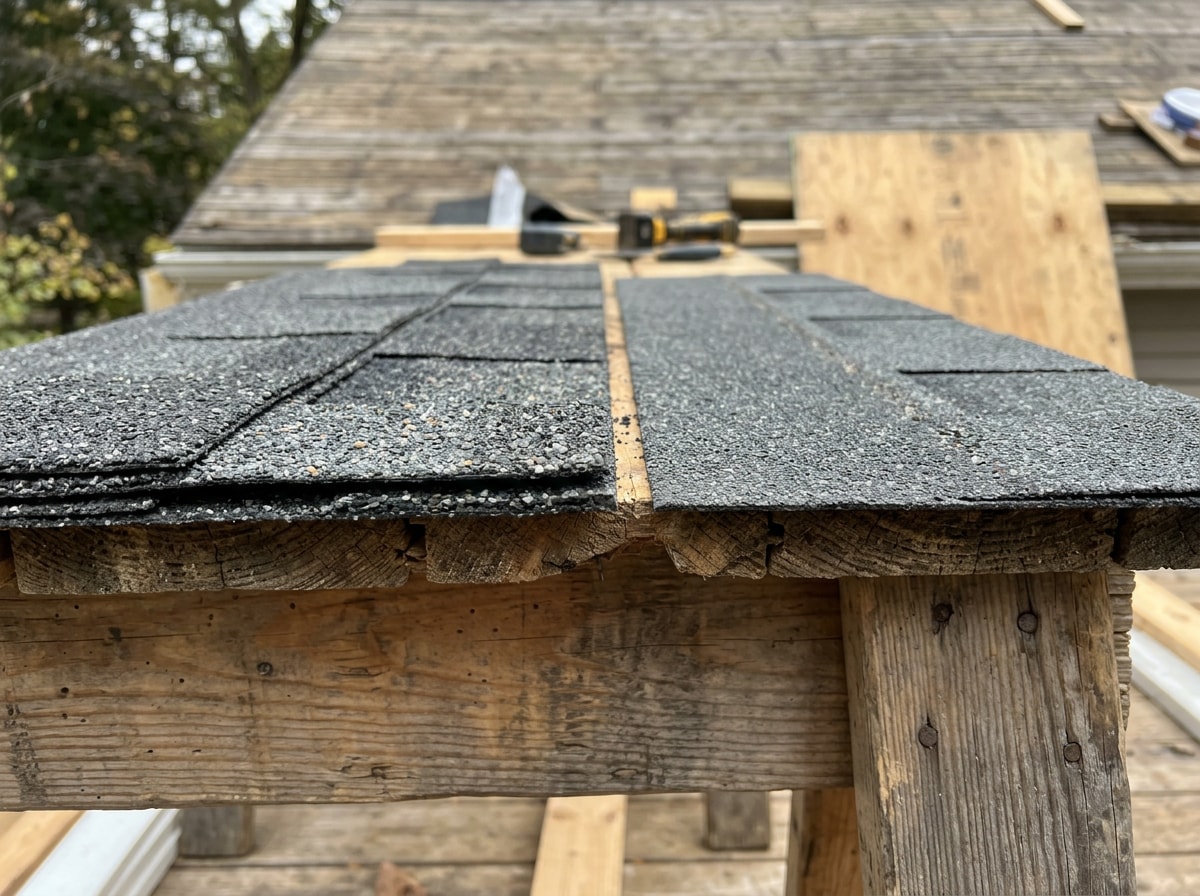 Close-up comparison of architectural shingles versus 3-tab shingles showing dimensional layered profile