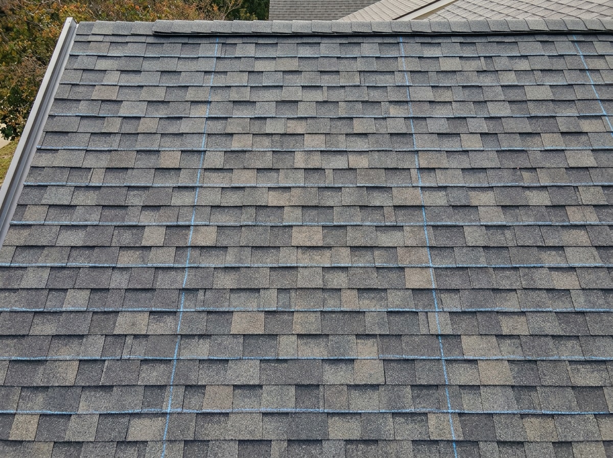 Illustration of staggered architectural shingle courses showing the 6-inch offset pattern