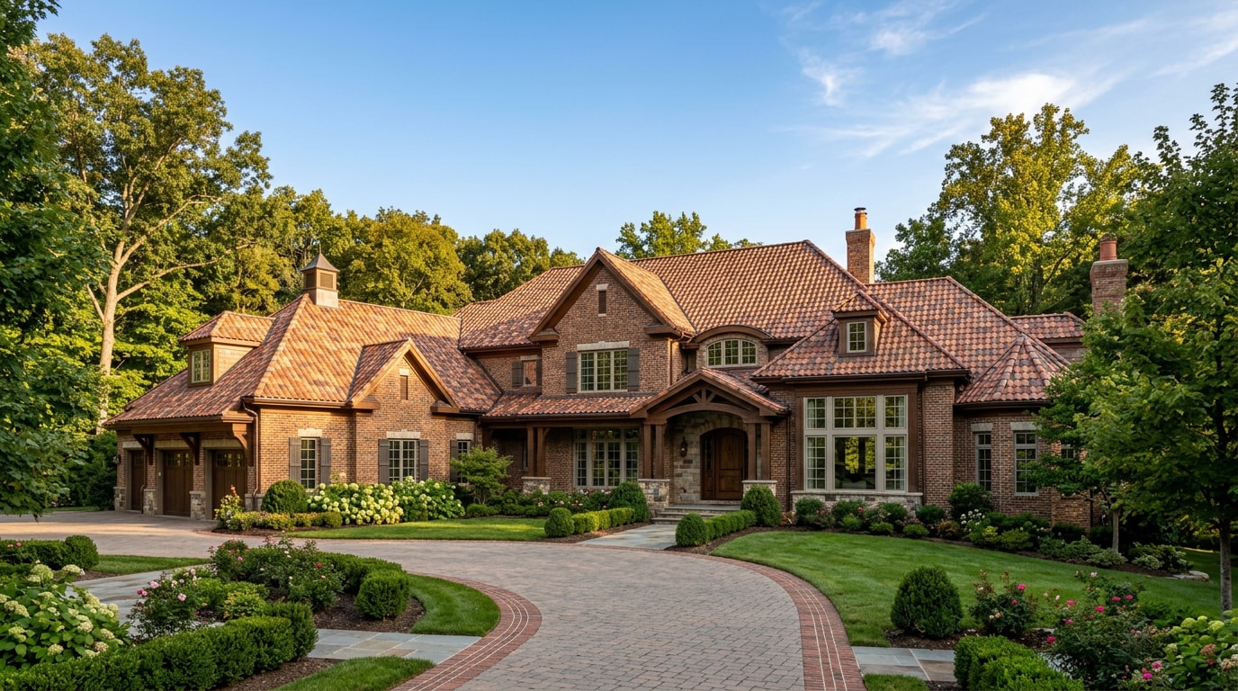 Clay tile roof on a historic-style estate home in Potomac, MD Clay tile roof on a historic-style estate home in Potomac, MD