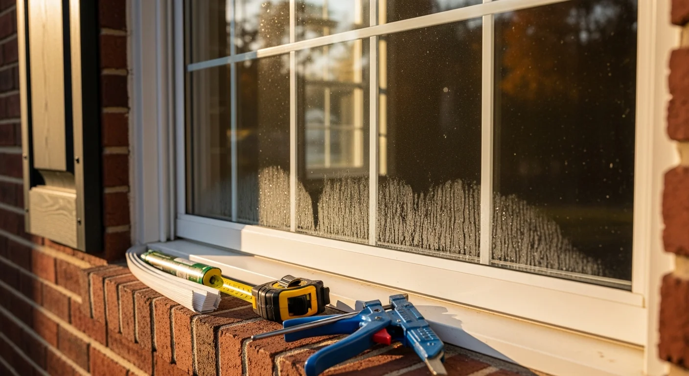 A Bethesda Maryland home with newly installed storm windows fitted over original wood-framed windows on a brick mid-century exterior. Close view shows the sealed frame edge and clean fit against the existing window trim.